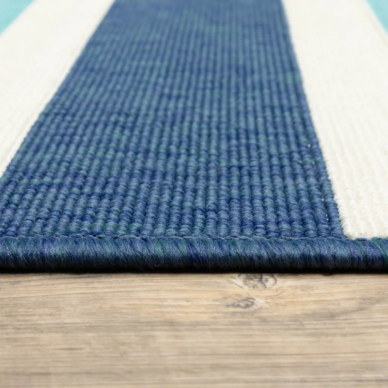 5' X 8' Blue and Ivory Geometric Stain Resistant Indoor Outdoor Area Rug Homeroots Outdoor
