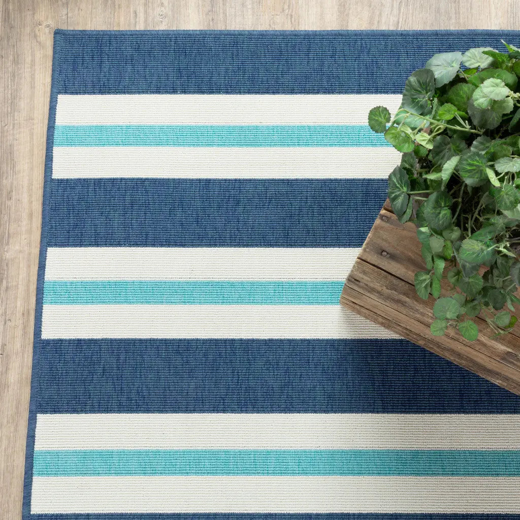 5' X 8' Blue and Ivory Geometric Stain Resistant Indoor Outdoor Area Rug Homeroots Outdoor