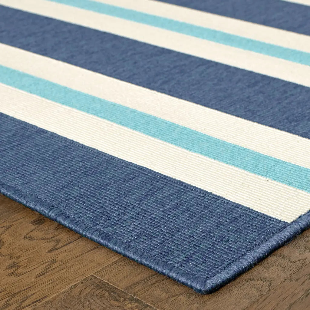5' X 8' Blue and Ivory Geometric Stain Resistant Indoor Outdoor Area Rug Homeroots Outdoor