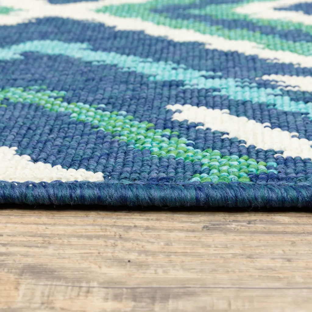 5' X 8' Blue and Ivory Geometric Stain Resistant Indoor Outdoor Area Rug Homeroots Outdoor