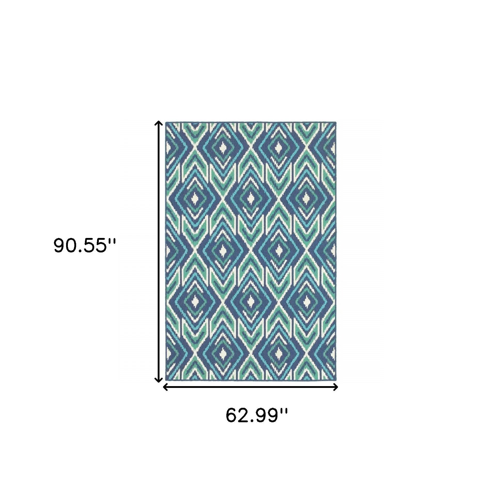 5' X 8' Blue and Ivory Geometric Stain Resistant Indoor Outdoor Area Rug Homeroots Outdoor