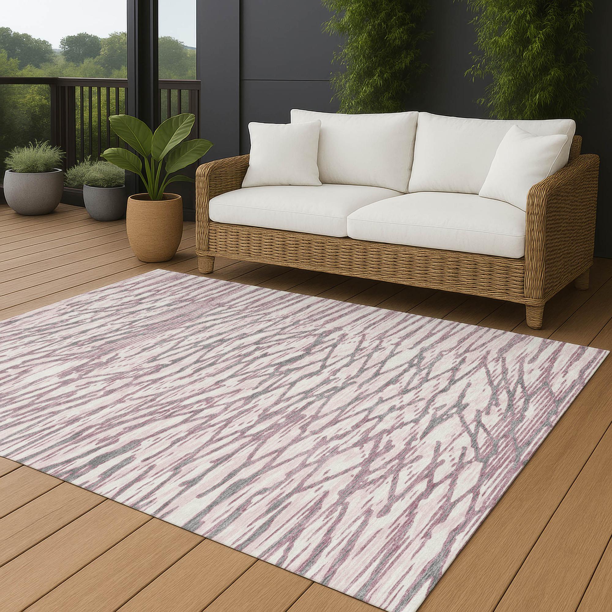 5' X 8' Blush And Pink Abstract Washable Indoor Outdoor Area Rug Homeroots Outdoor