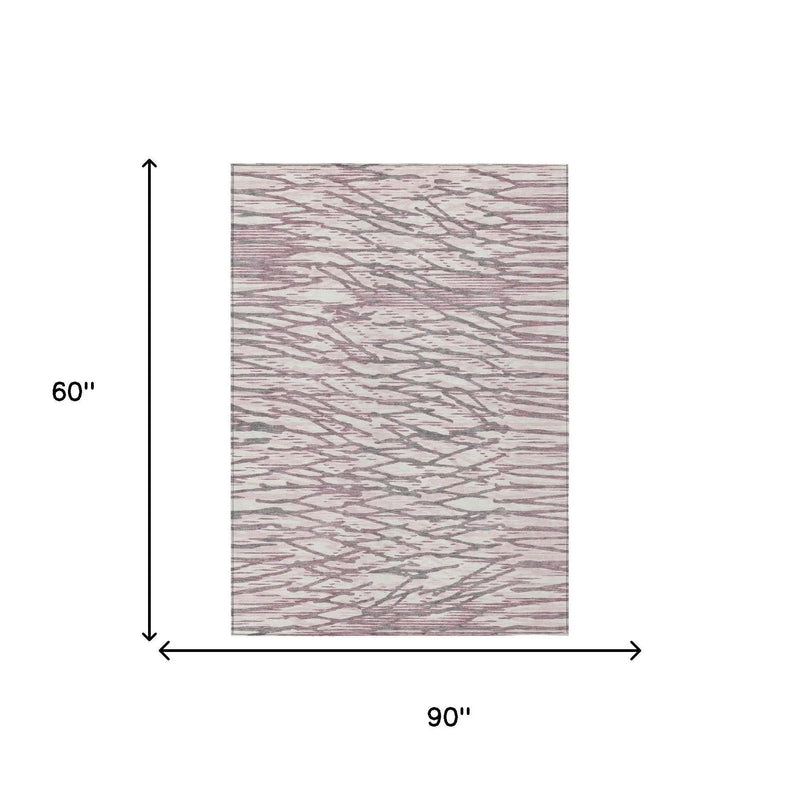 5' X 8' Blush And Pink Abstract Washable Indoor Outdoor Area Rug Homeroots Outdoor