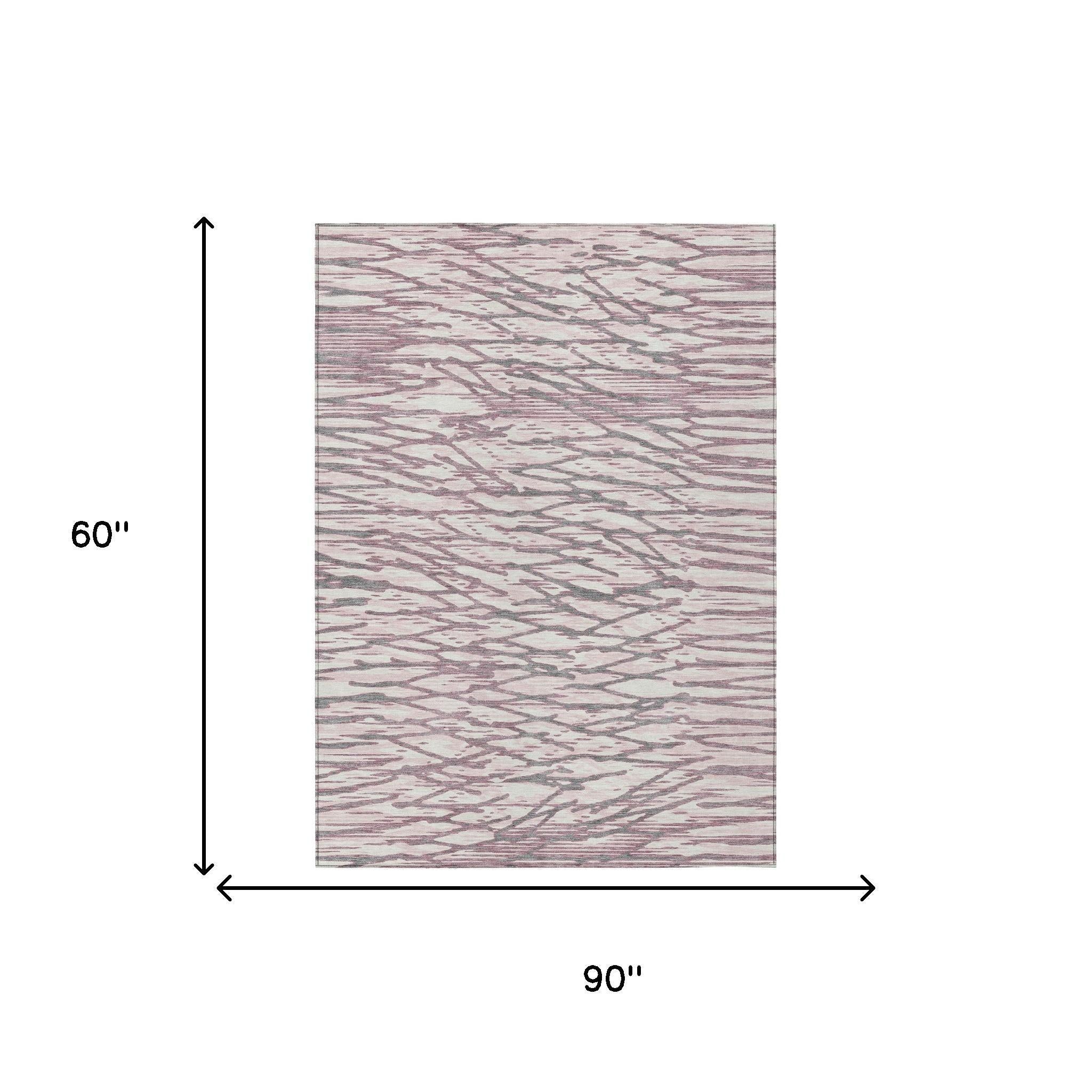 5' X 8' Blush And Pink Abstract Washable Indoor Outdoor Area Rug Homeroots Outdoor