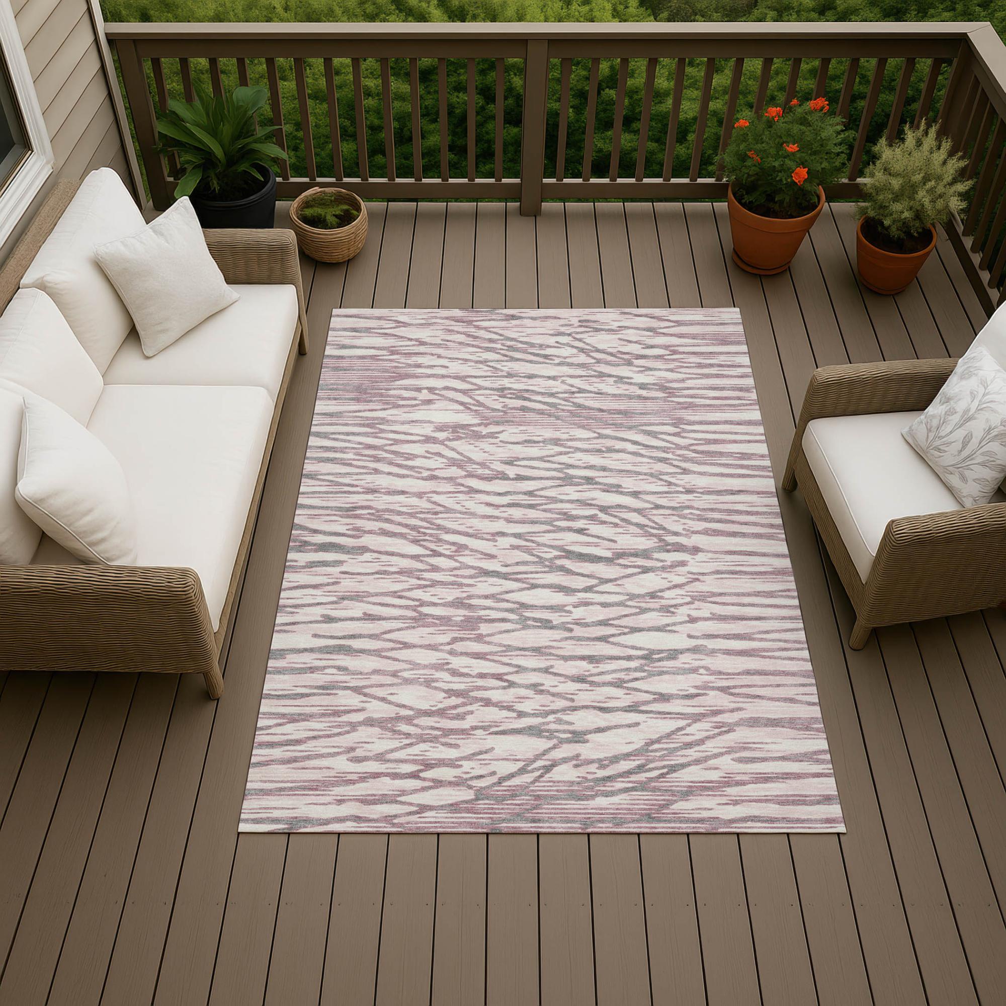 5' X 8' Blush And Pink Abstract Washable Indoor Outdoor Area Rug Homeroots Outdoor