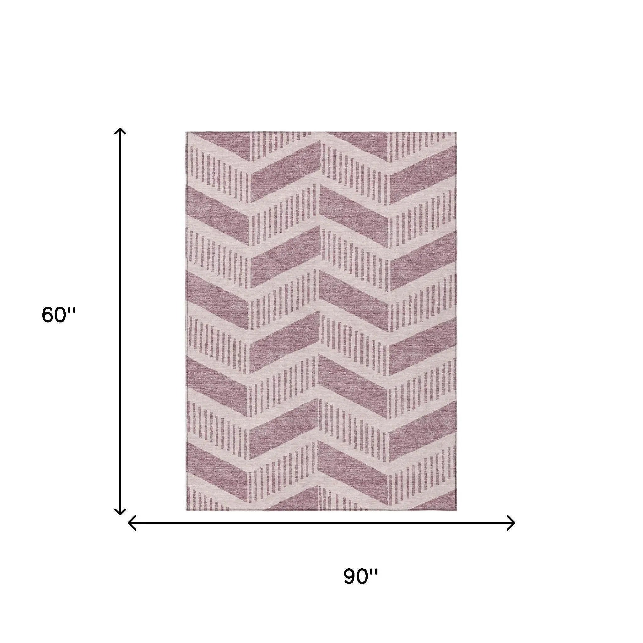 5' X 8' Blush And Pink Geometric Washable Indoor Outdoor Area Rug Homeroots Outdoor