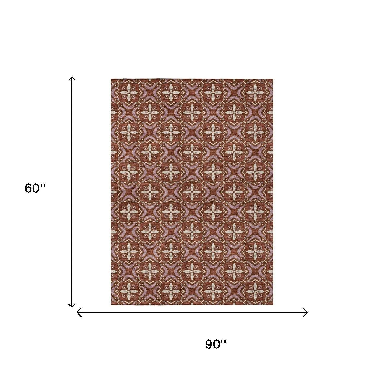 5' X 8' Brick Red And Red Geometric Washable Indoor Outdoor Area Rug Homeroots Outdoor