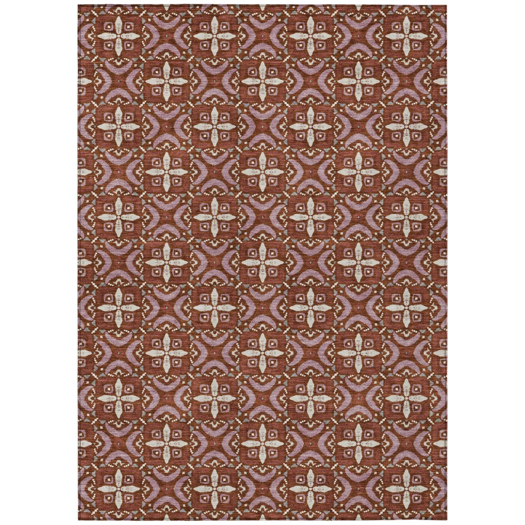 5' X 8' Brick Red And Red Geometric Washable Indoor Outdoor Area Rug Homeroots Outdoor