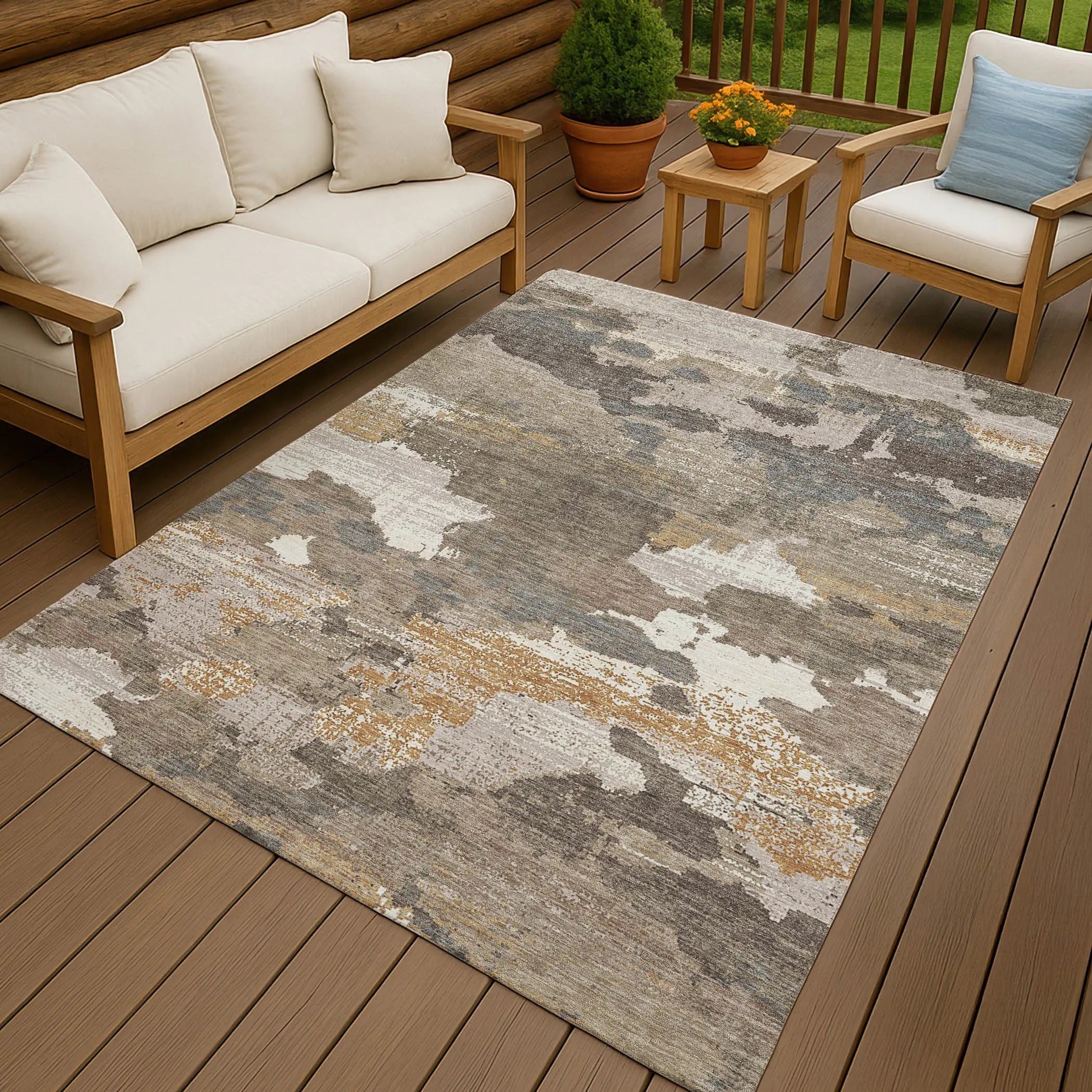 5' X 8' Brown And Beige Abstract Washable Indoor Outdoor Area Rug Homeroots Outdoor