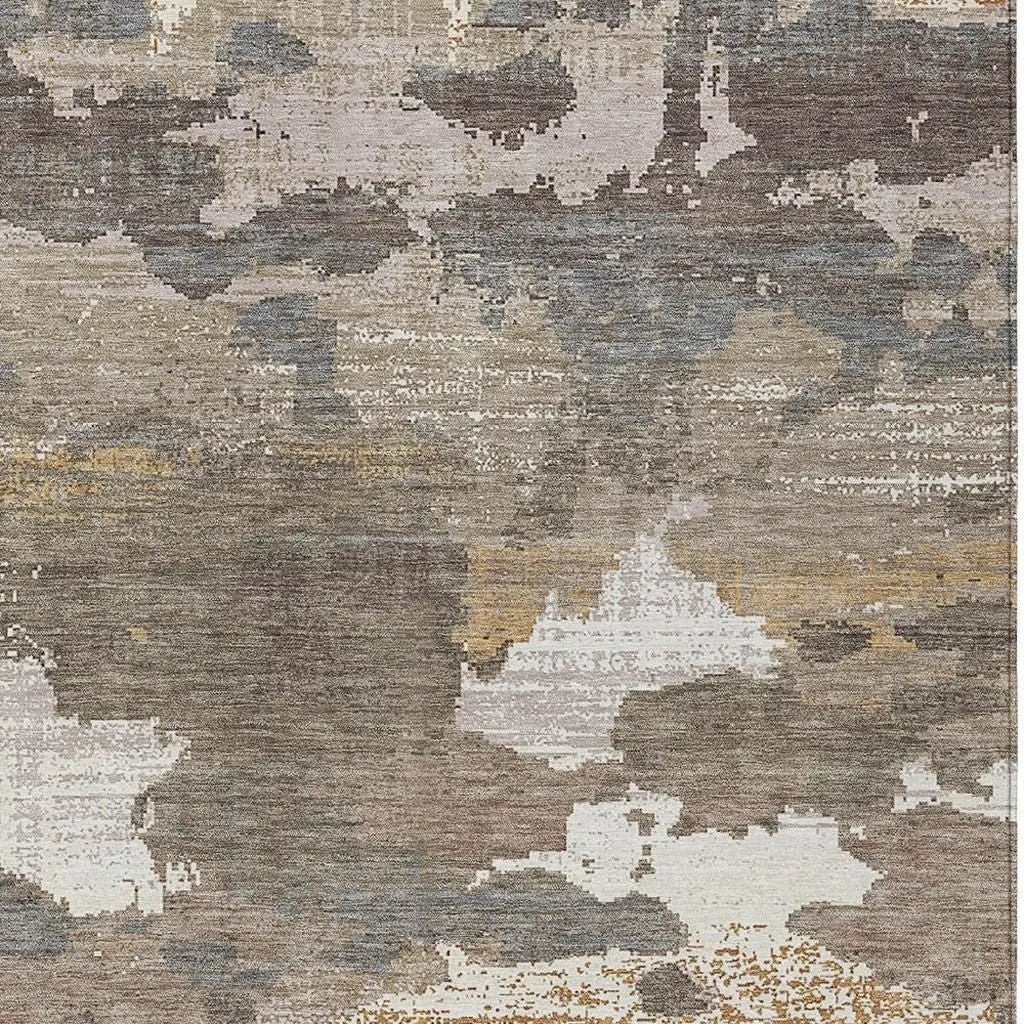 5' X 8' Brown And Beige Abstract Washable Indoor Outdoor Area Rug Homeroots Outdoor