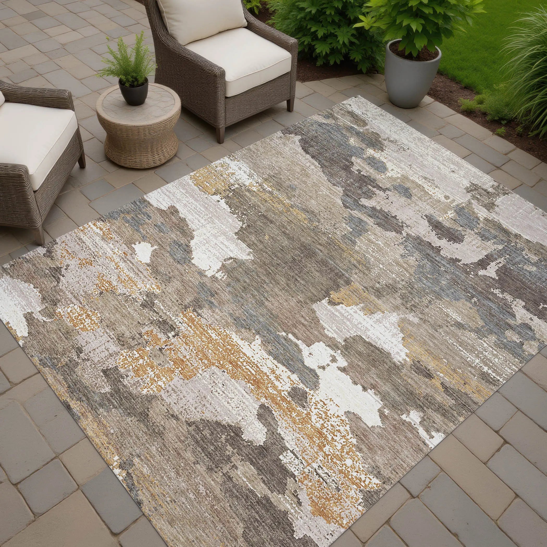 5' X 8' Brown And Beige Abstract Washable Indoor Outdoor Area Rug Homeroots Outdoor