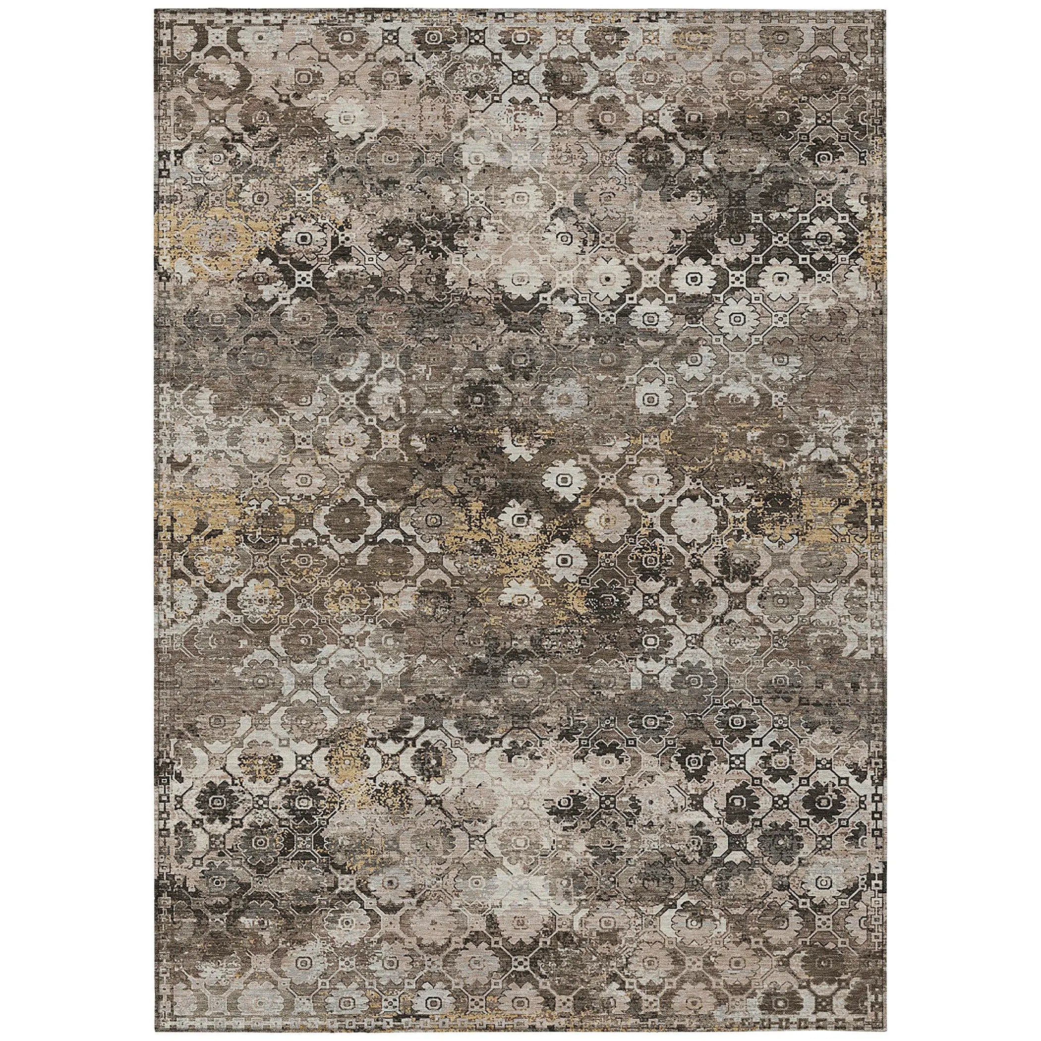 5' X 8' Brown And Beige Abstract Washable Indoor Outdoor Area Rug Homeroots Outdoor