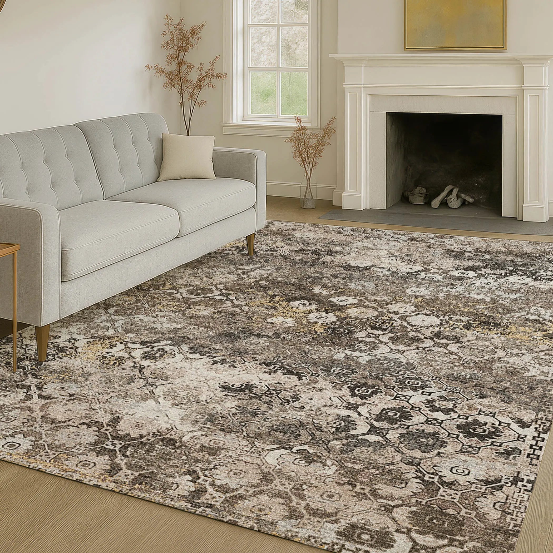5' X 8' Brown And Beige Abstract Washable Indoor Outdoor Area Rug Homeroots Outdoor