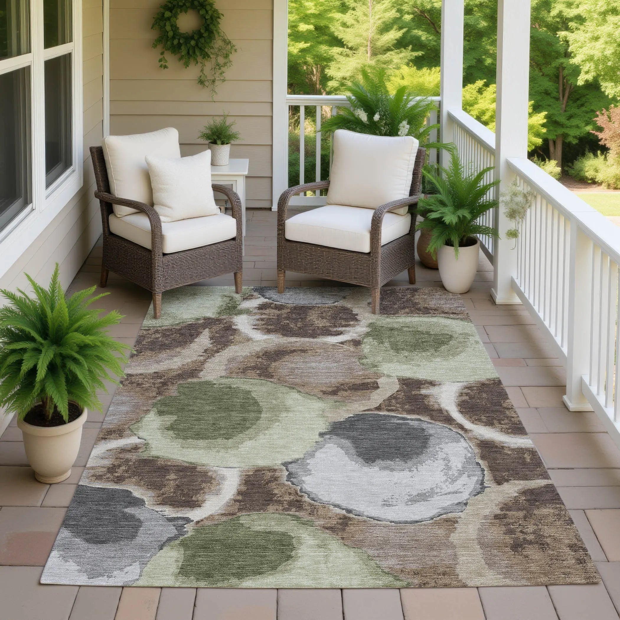 5' X 8' Brown And Beige Abstract Washable Indoor Outdoor Area Rug Homeroots Outdoor