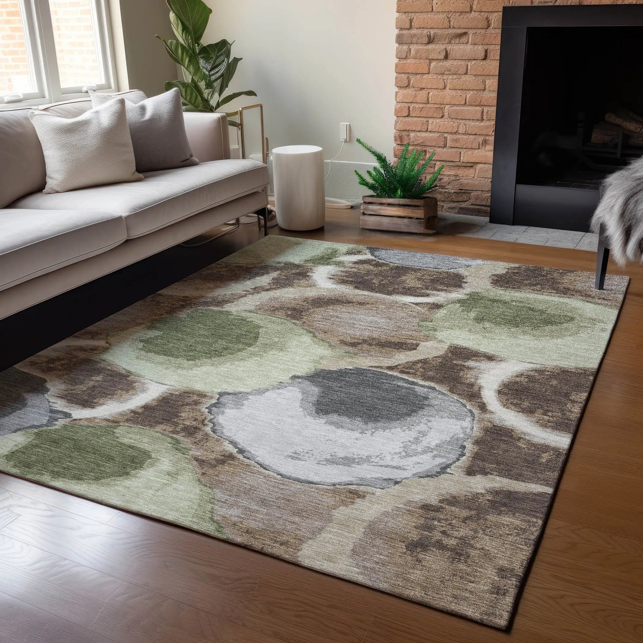 5' X 8' Brown And Beige Abstract Washable Indoor Outdoor Area Rug Homeroots Outdoor