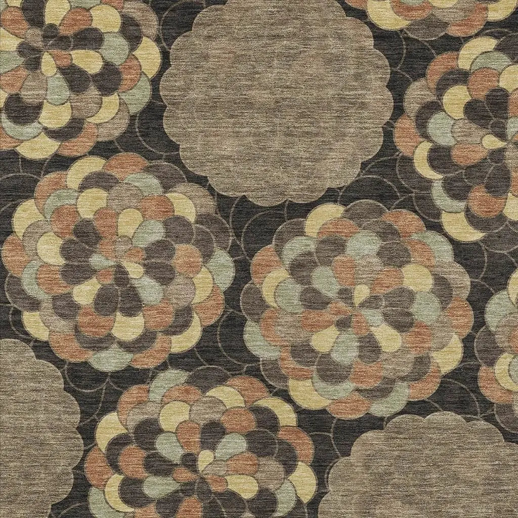 5' X 8' Brown And Beige Floral Washable Indoor Outdoor Area Rug Homeroots Outdoor