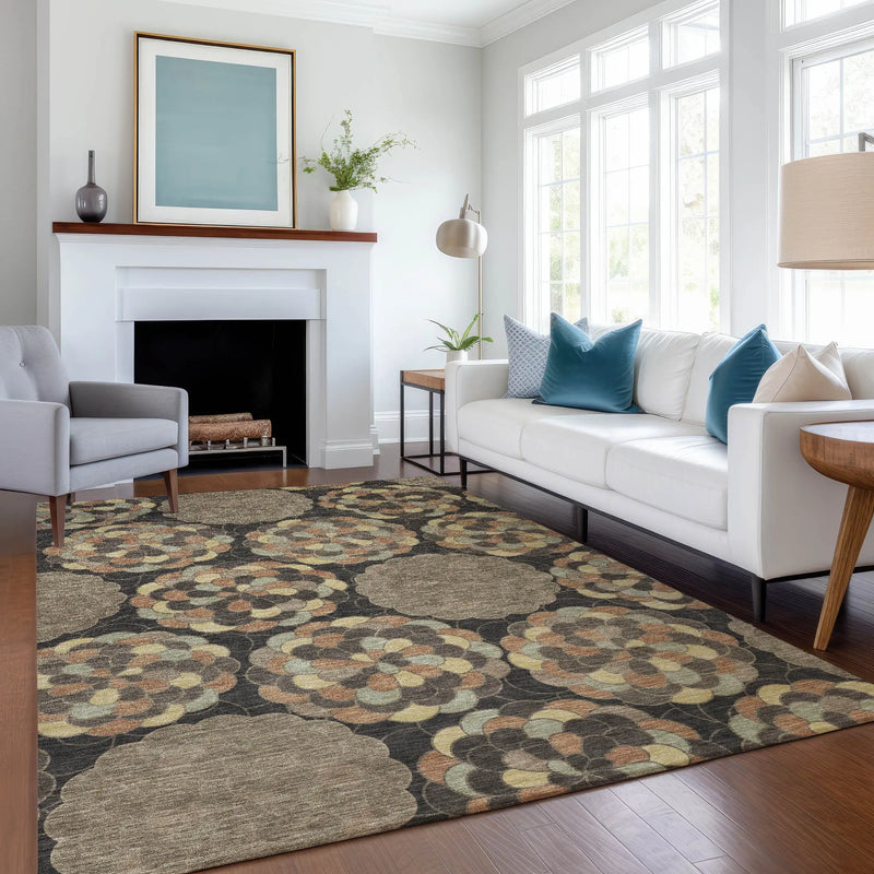5' X 8' Brown And Beige Floral Washable Indoor Outdoor Area Rug Homeroots Outdoor