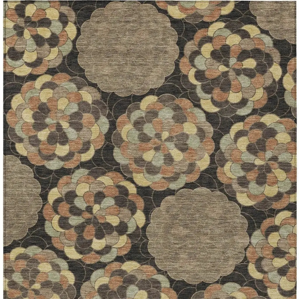 5' X 8' Brown And Beige Floral Washable Indoor Outdoor Area Rug Homeroots Outdoor