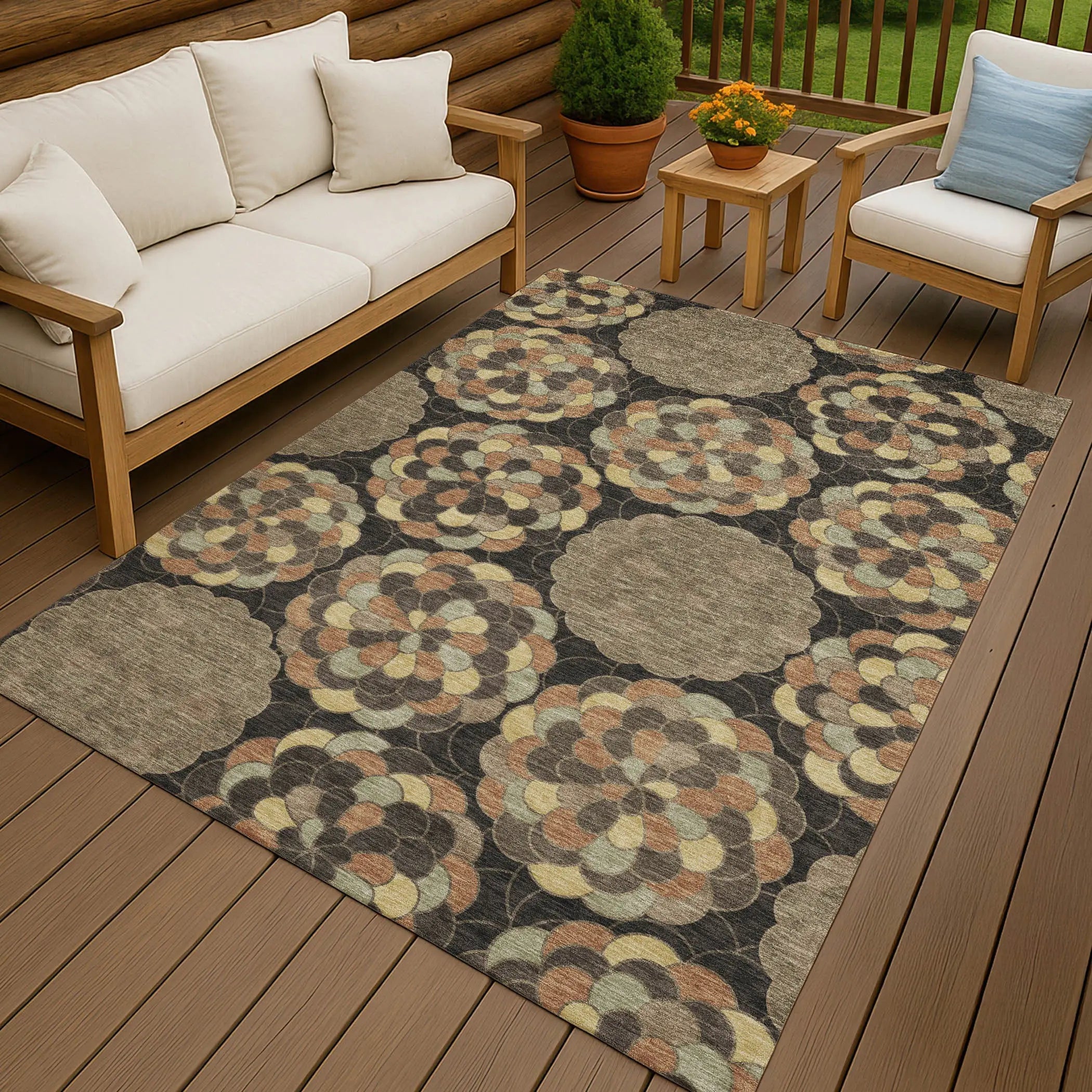 5' X 8' Brown And Beige Floral Washable Indoor Outdoor Area Rug Homeroots Outdoor