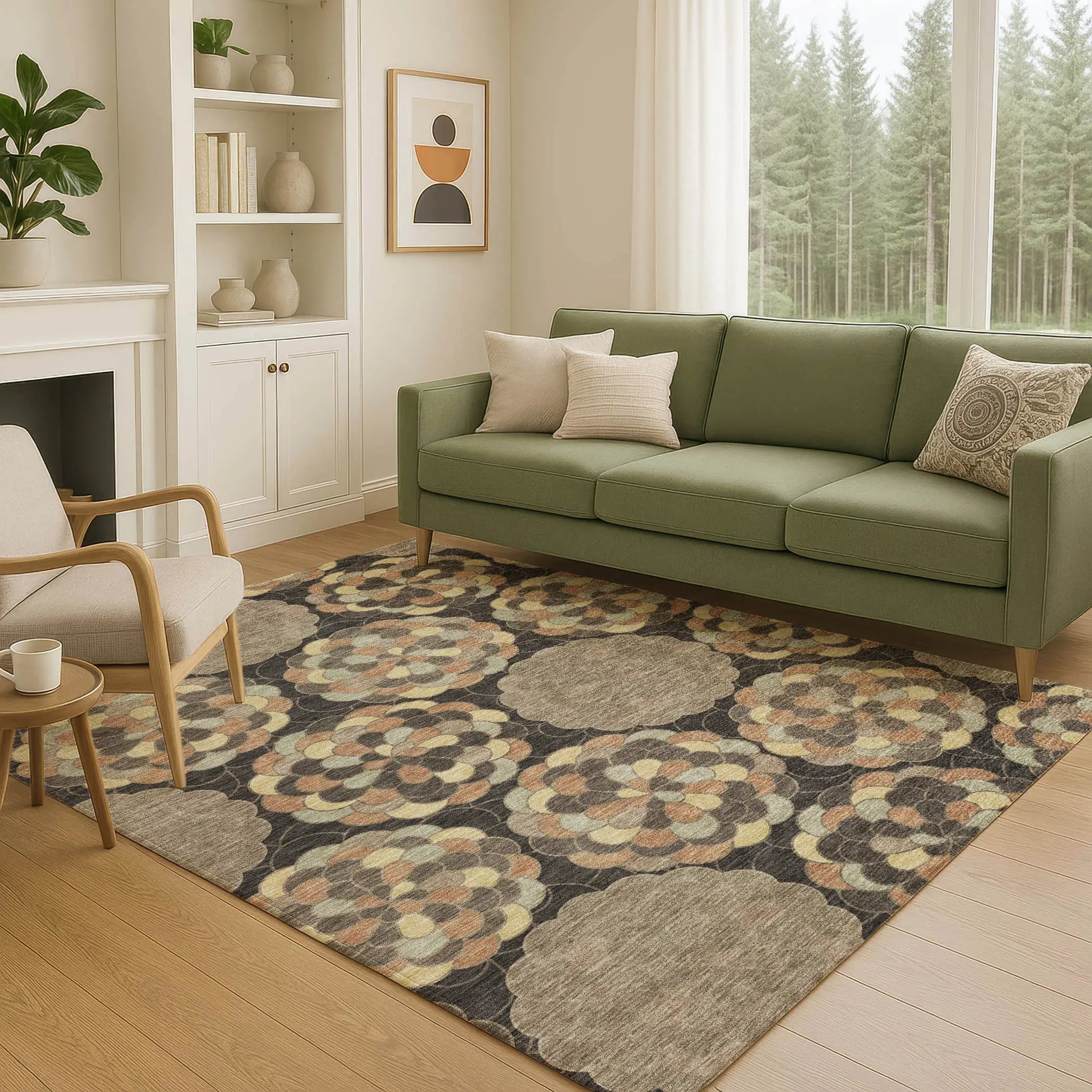 5' X 8' Brown And Beige Floral Washable Indoor Outdoor Area Rug Homeroots Outdoor