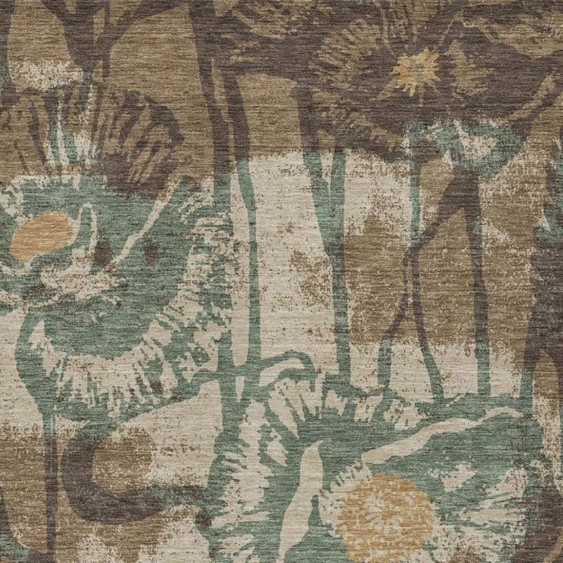 5' X 8' Brown And Beige Floral Washable Indoor Outdoor Area Rug Homeroots Outdoor
