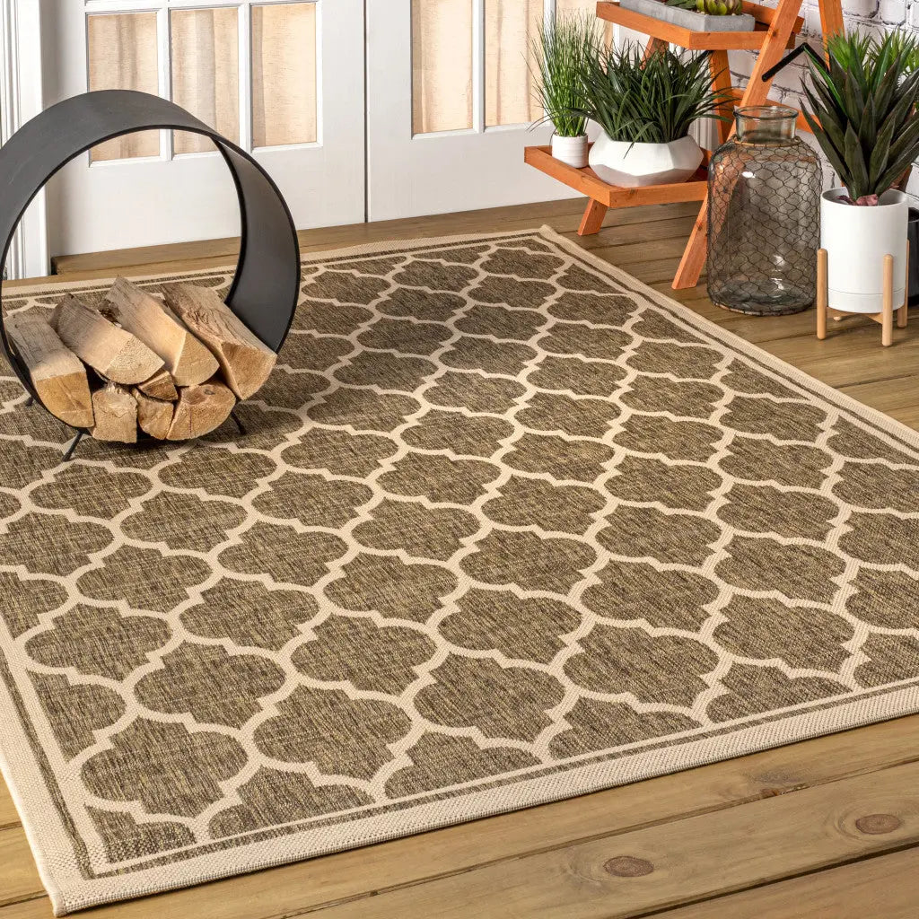 5' X 8' Brown And Beige Geometric Indoor Outdoor Area Rug Homeroots Outdoor