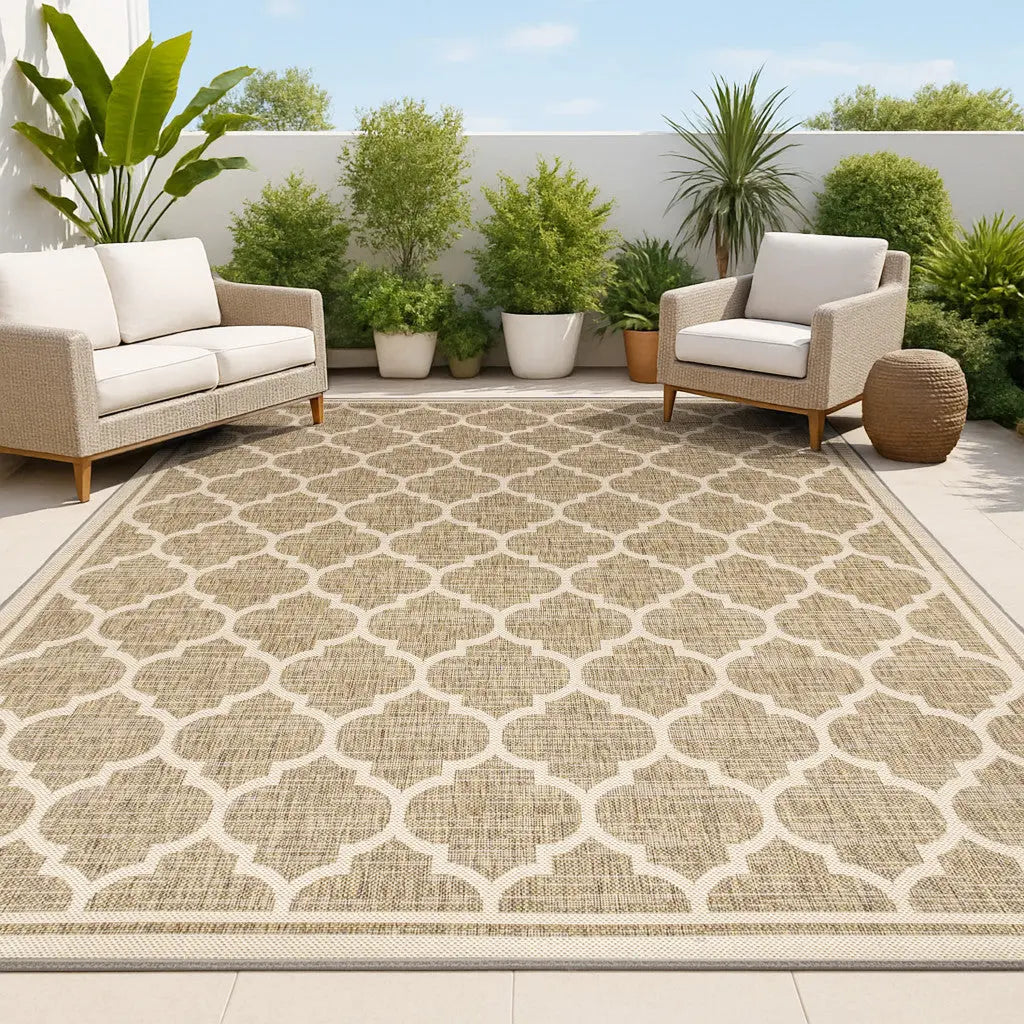 5' X 8' Brown And Beige Geometric Indoor Outdoor Area Rug Homeroots Outdoor
