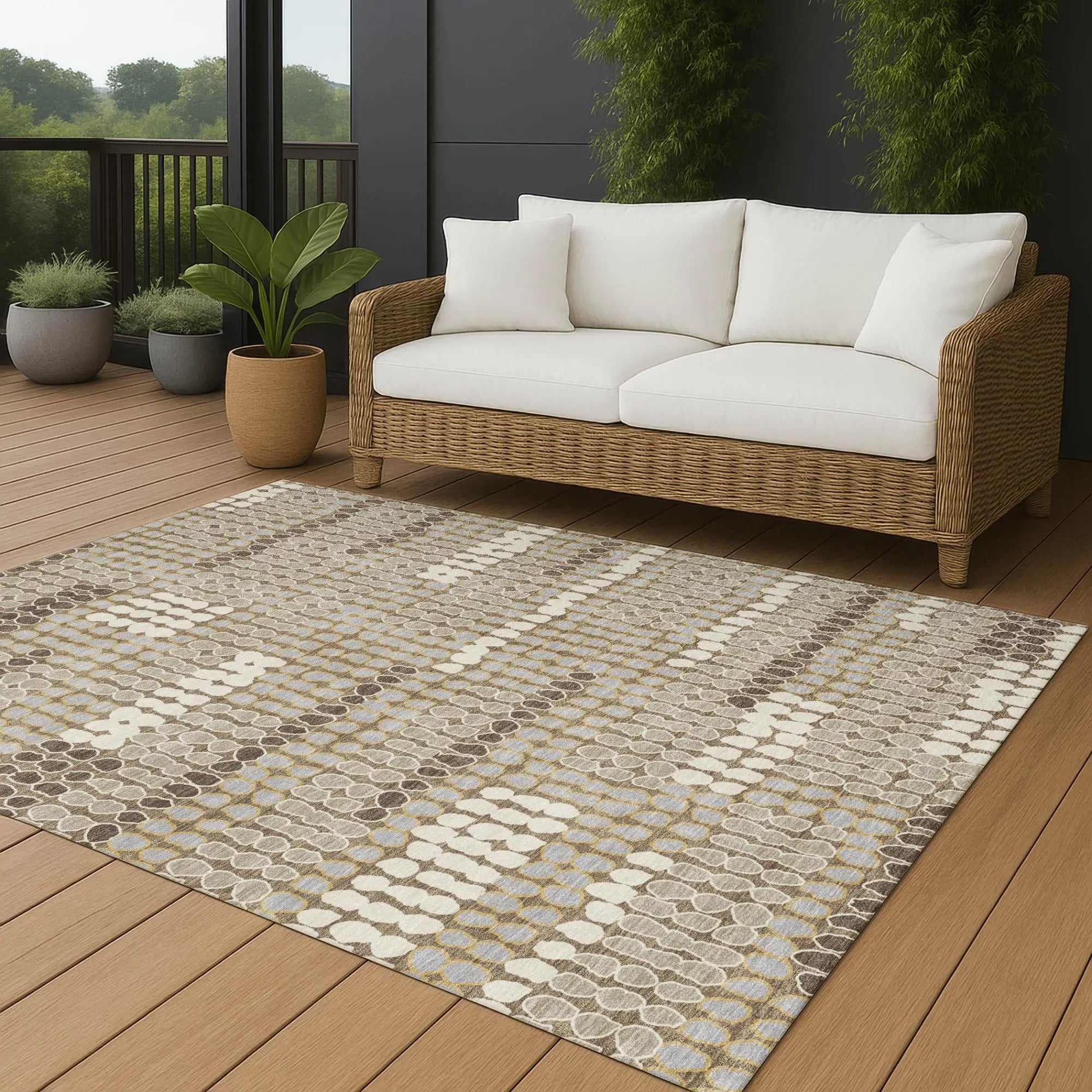 5' X 8' Brown And Beige Geometric Washable Indoor Outdoor Area Rug Homeroots Outdoor