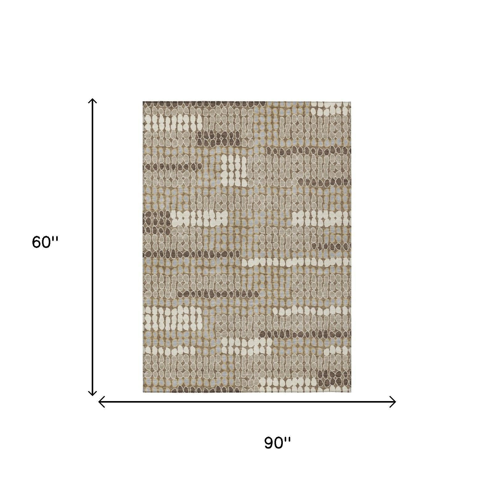 5' X 8' Brown And Beige Geometric Washable Indoor Outdoor Area Rug Homeroots Outdoor