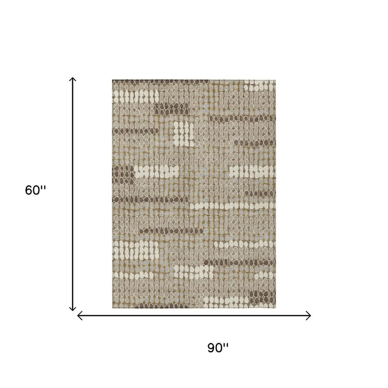 5' X 8' Brown And Beige Geometric Washable Indoor Outdoor Area Rug Homeroots Outdoor