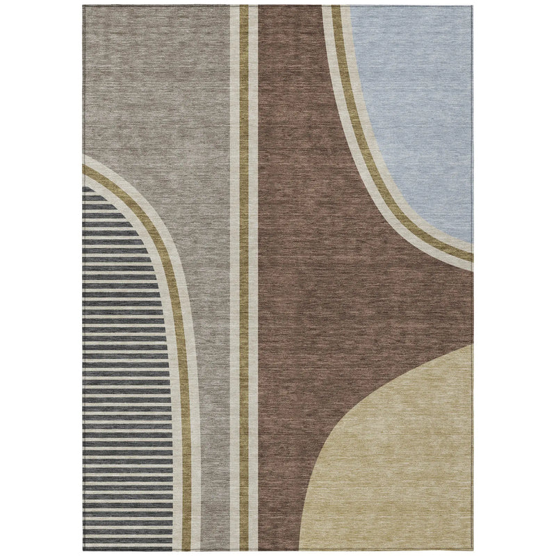5' X 8' Brown And Beige Geometric Washable Indoor Outdoor Area Rug Homeroots Outdoor