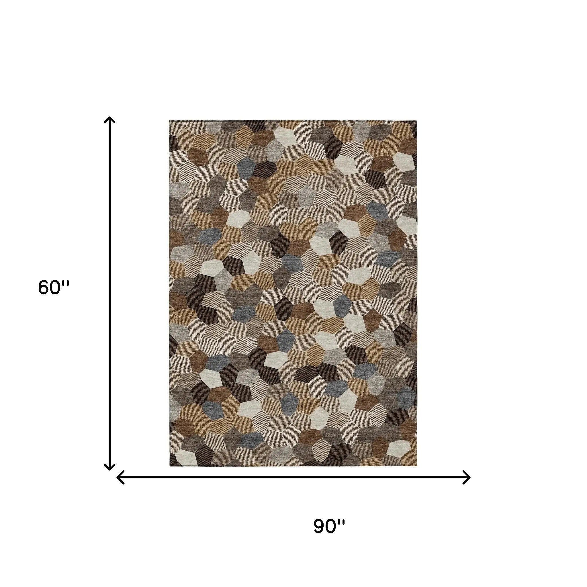 5' X 8' Brown And Beige Geometric Washable Indoor Outdoor Area Rug Homeroots Outdoor