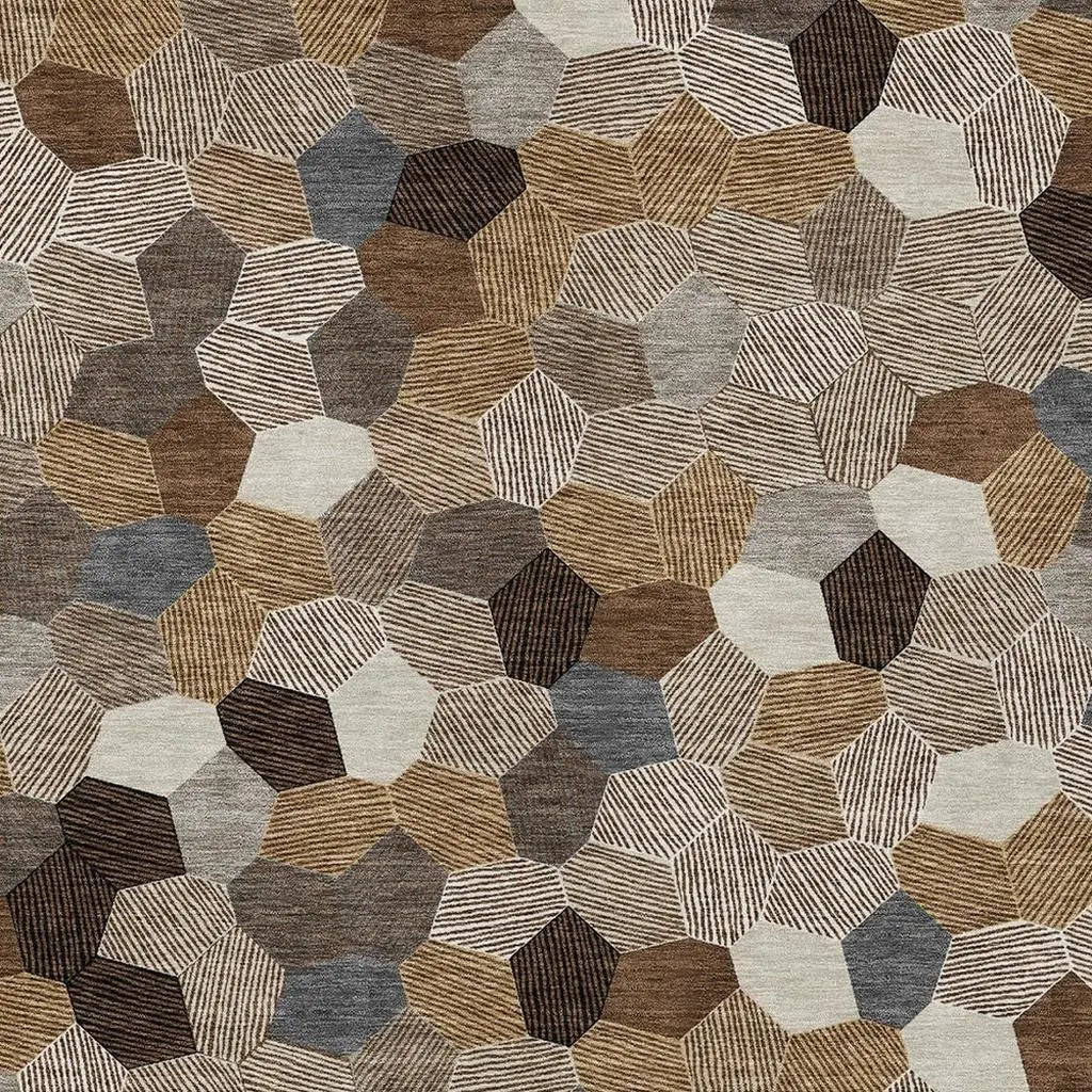 5' X 8' Brown And Beige Geometric Washable Indoor Outdoor Area Rug Homeroots Outdoor