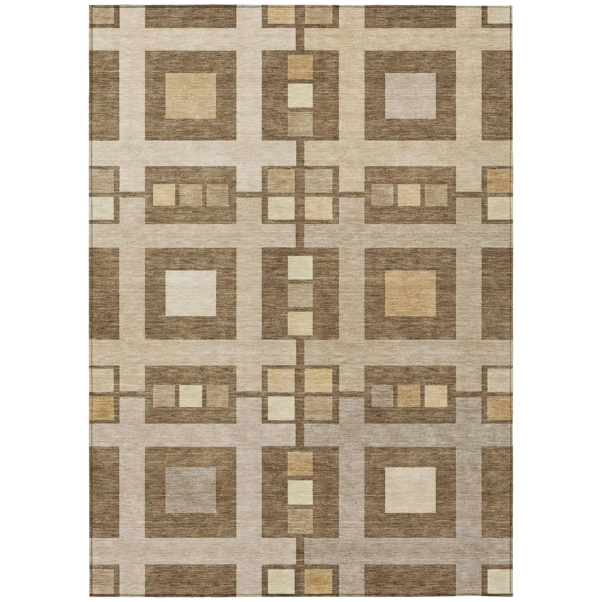 5' X 8' Brown And Beige Geometric Washable Indoor Outdoor Area Rug Homeroots Outdoor