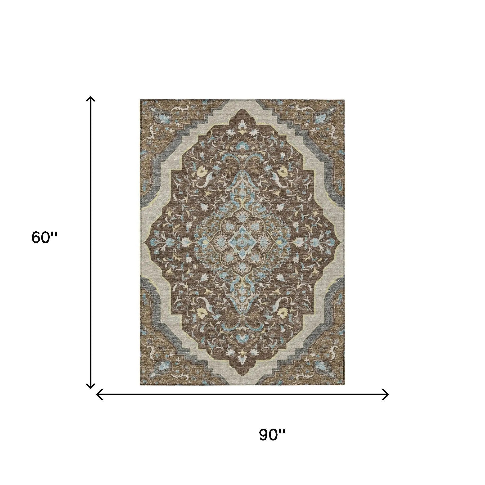 5' X 8' Brown And Beige Medallion Washable Indoor Outdoor Area Rug Homeroots Outdoor