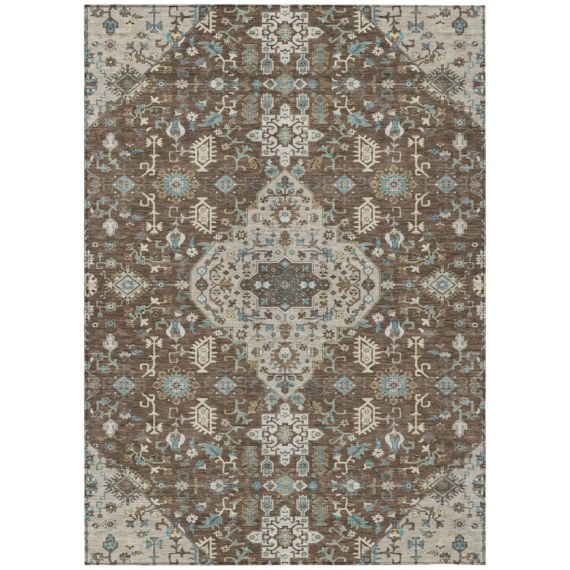 5' X 8' Brown And Beige Medallion Washable Indoor Outdoor Area Rug Homeroots Outdoor
