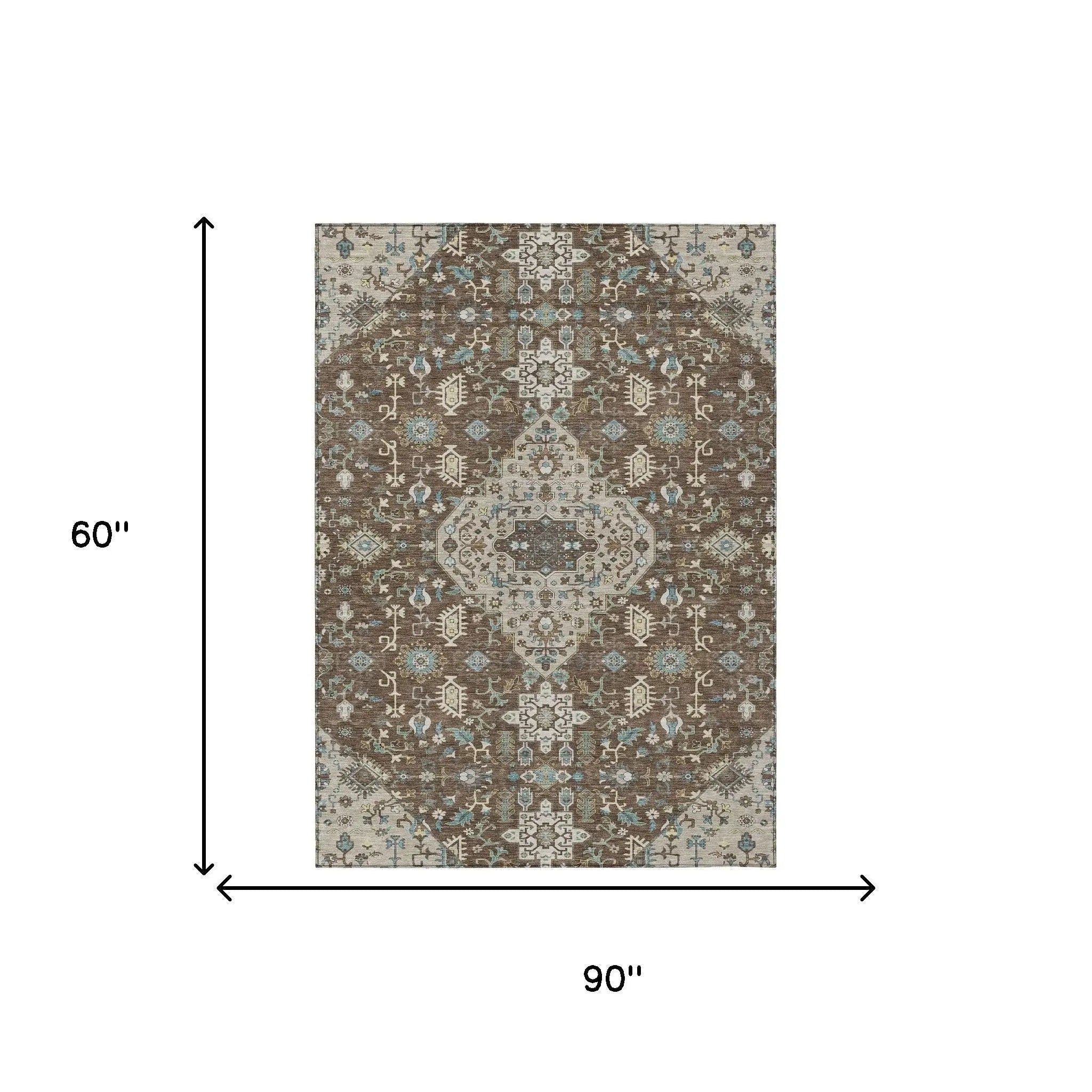 5' X 8' Brown And Beige Medallion Washable Indoor Outdoor Area Rug Homeroots Outdoor