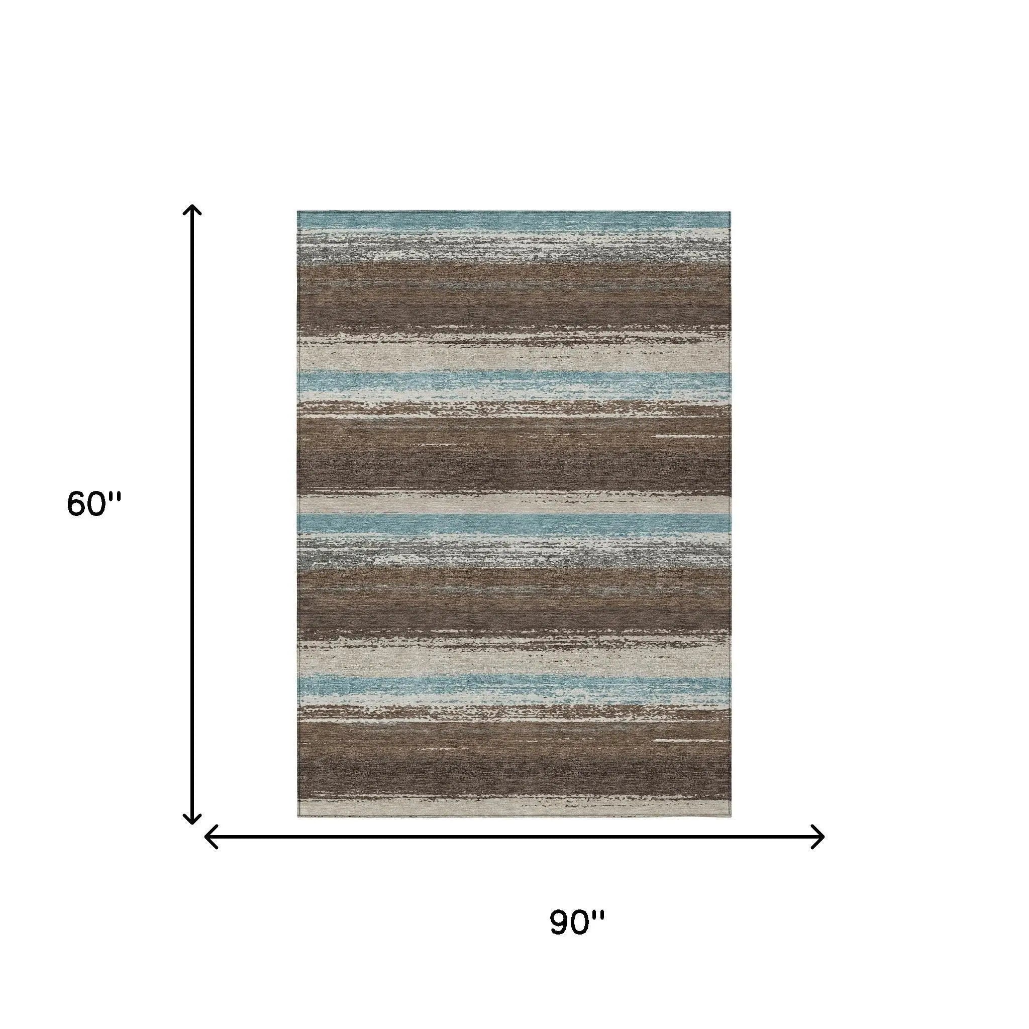 5' X 8' Brown And Beige Striped Washable Indoor Outdoor Area Rug Homeroots Outdoor