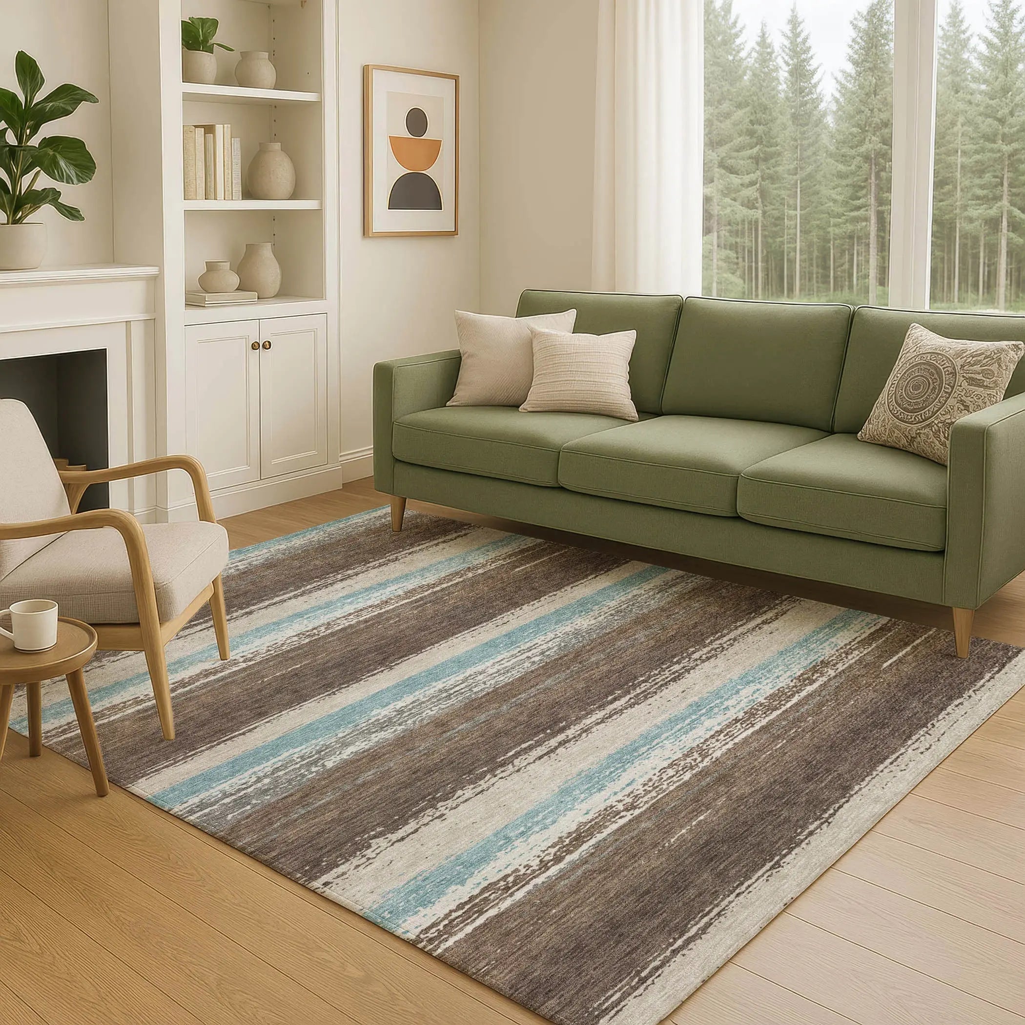 5' X 8' Brown And Beige Striped Washable Indoor Outdoor Area Rug Homeroots Outdoor