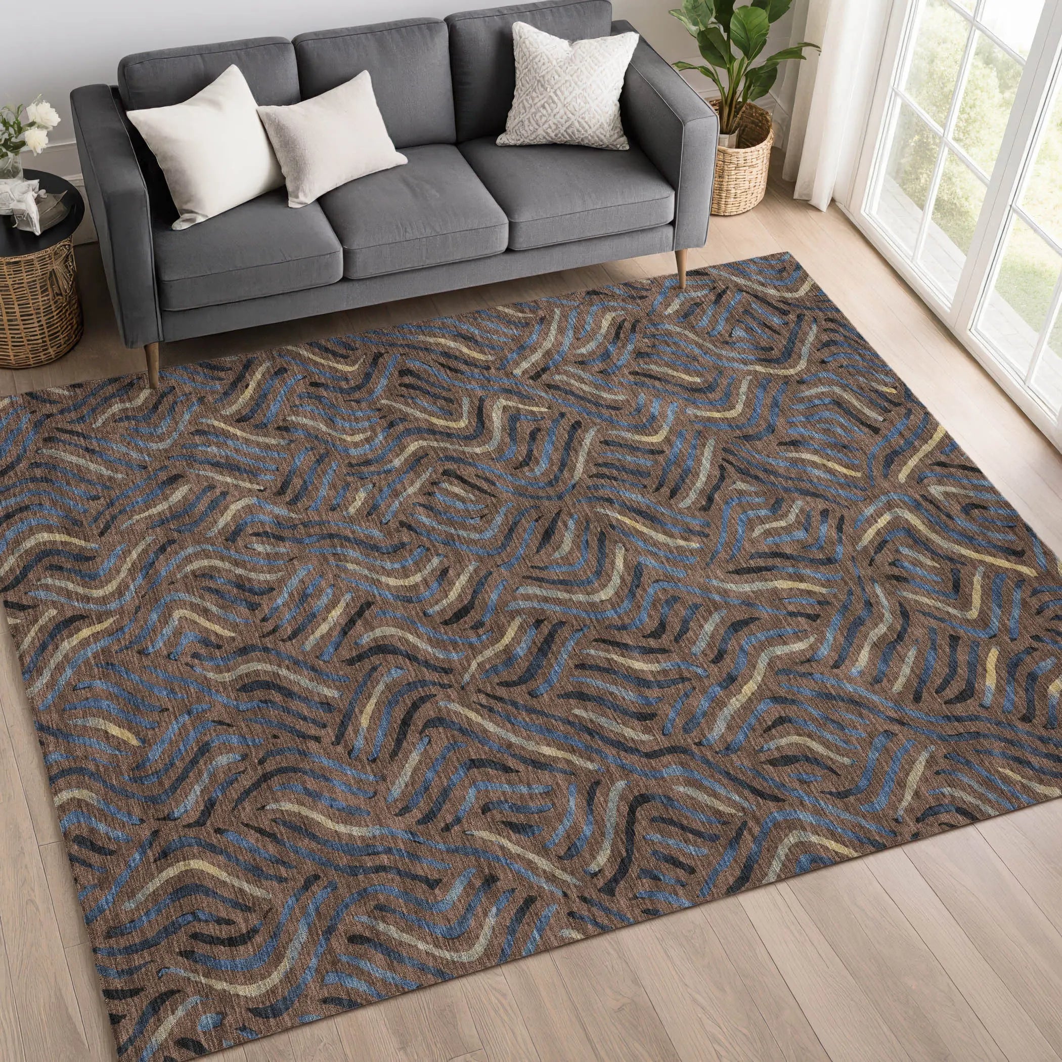 5' X 8' Brown And Black Abstract Washable Indoor Outdoor Area Rug Homeroots Outdoor