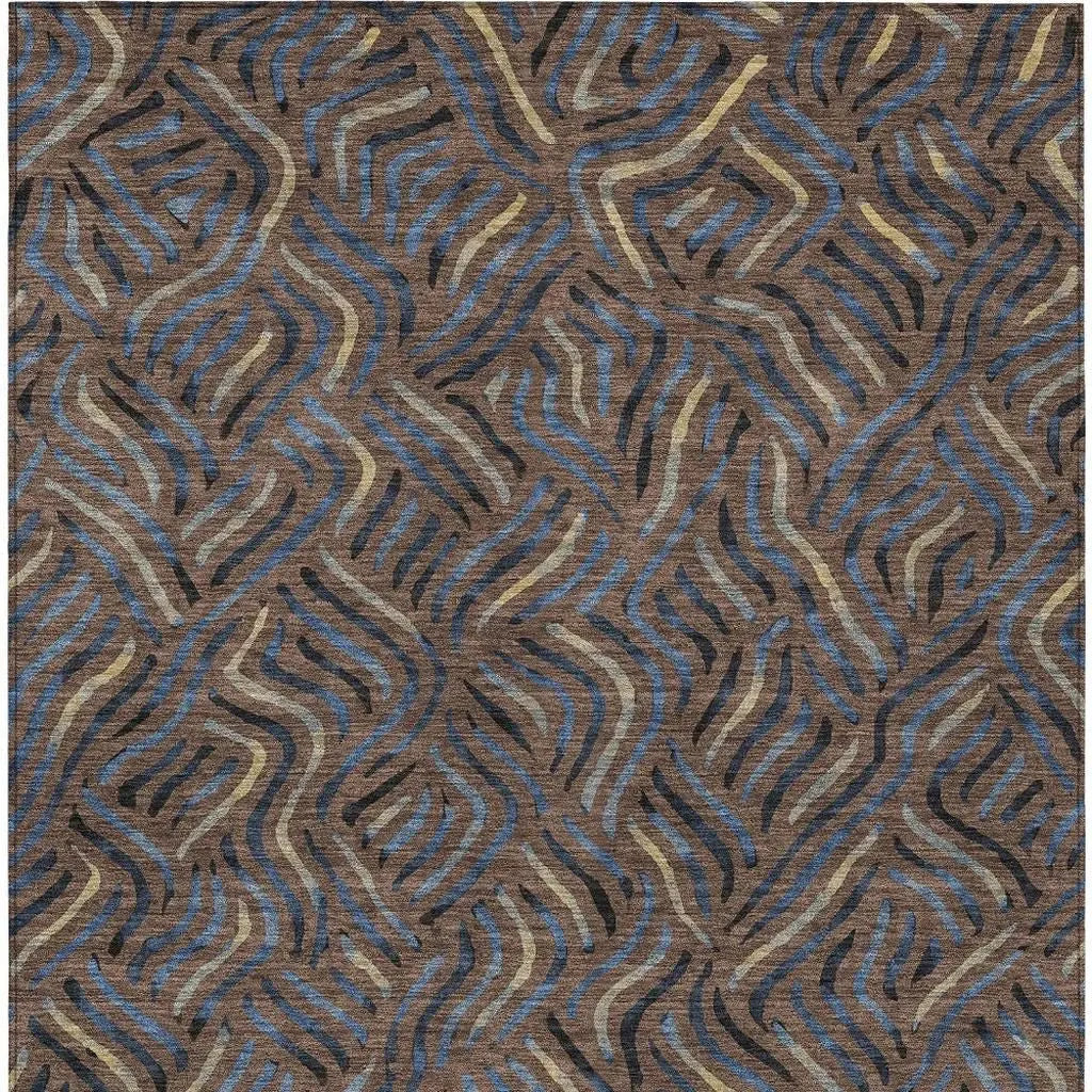 5' X 8' Brown And Black Abstract Washable Indoor Outdoor Area Rug Homeroots Outdoor
