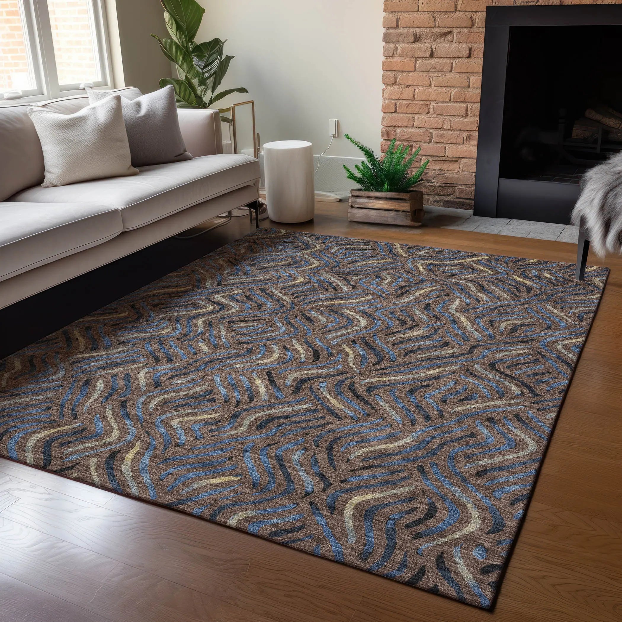5' X 8' Brown And Black Abstract Washable Indoor Outdoor Area Rug Homeroots Outdoor