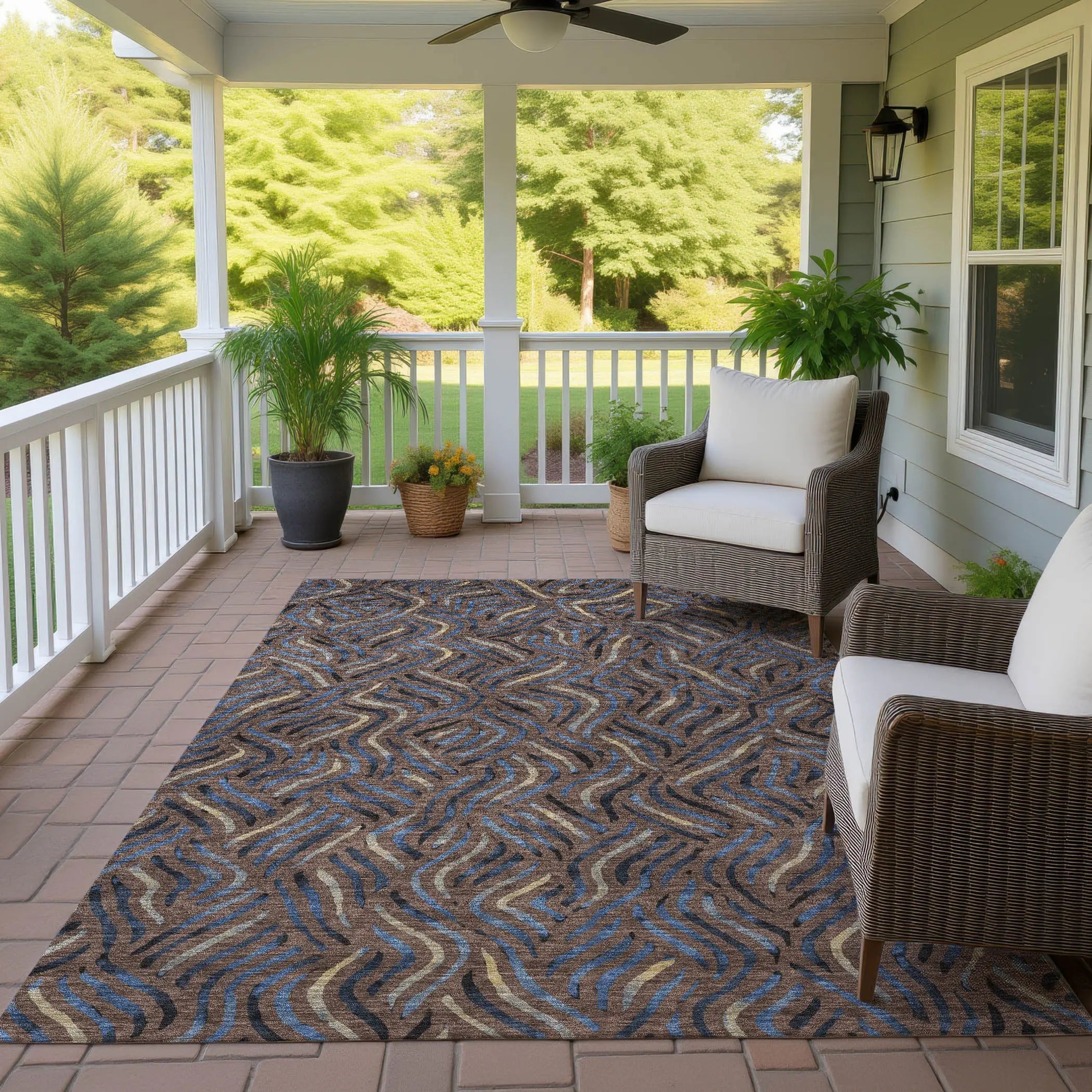 5' X 8' Brown And Black Abstract Washable Indoor Outdoor Area Rug Homeroots Outdoor