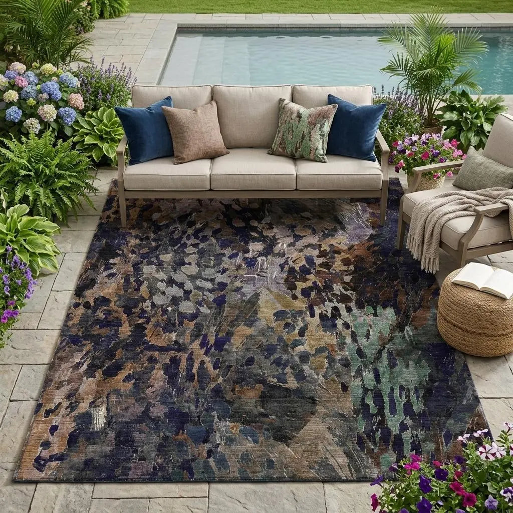 5' X 8' Brown And Black Abstract Washable Indoor Outdoor Area Rug Homeroots Outdoor