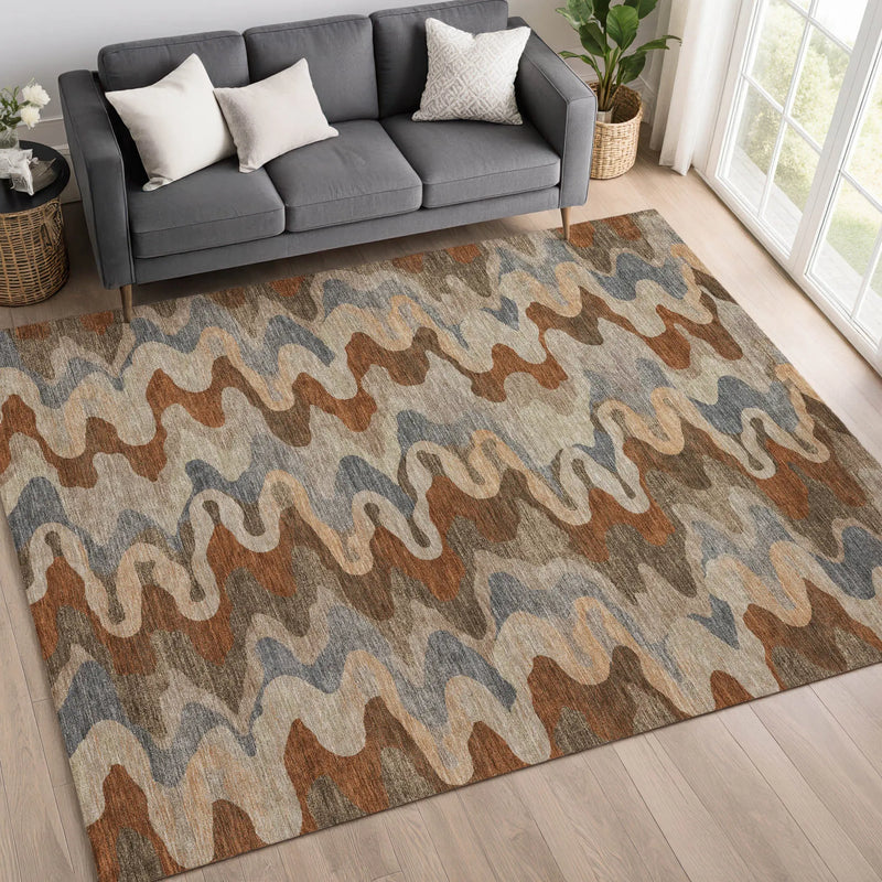 5' X 8' Brown And Chocolate Abstract Washable Indoor Outdoor Area Rug Homeroots Outdoor