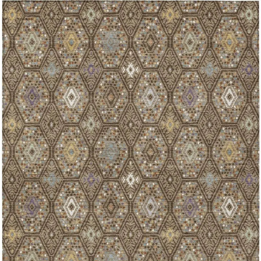 5' X 8' Brown And Chocolate Geometric Washable Indoor Outdoor Area Rug Homeroots Outdoor