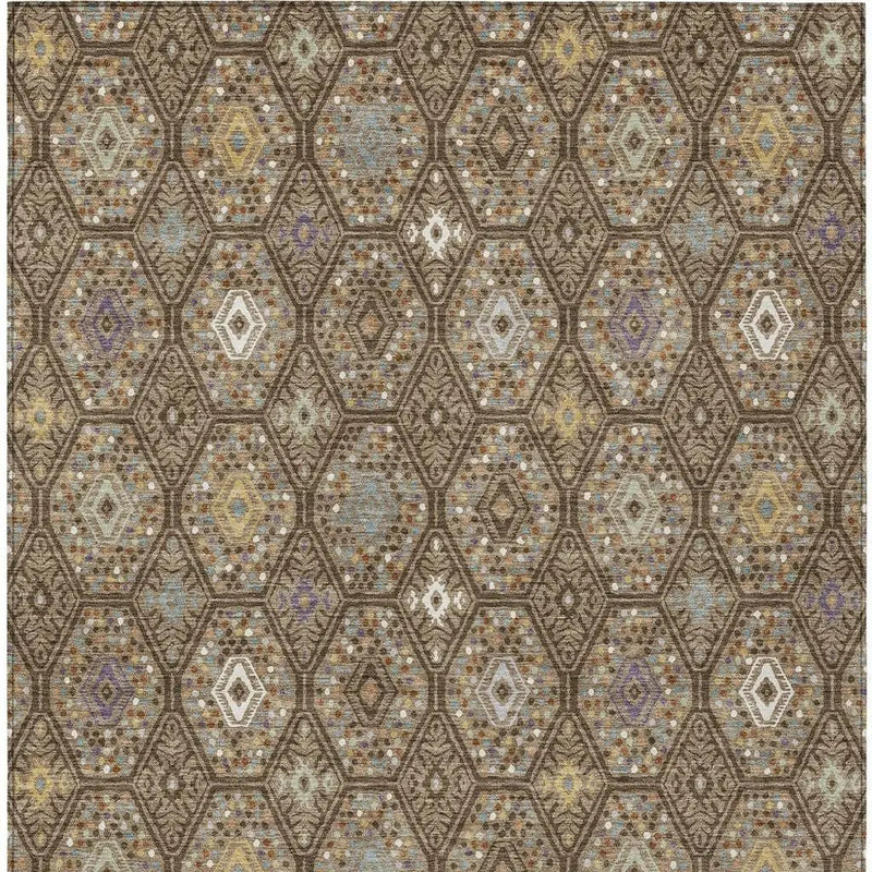5' X 8' Brown And Chocolate Geometric Washable Indoor Outdoor Area Rug Homeroots Outdoor