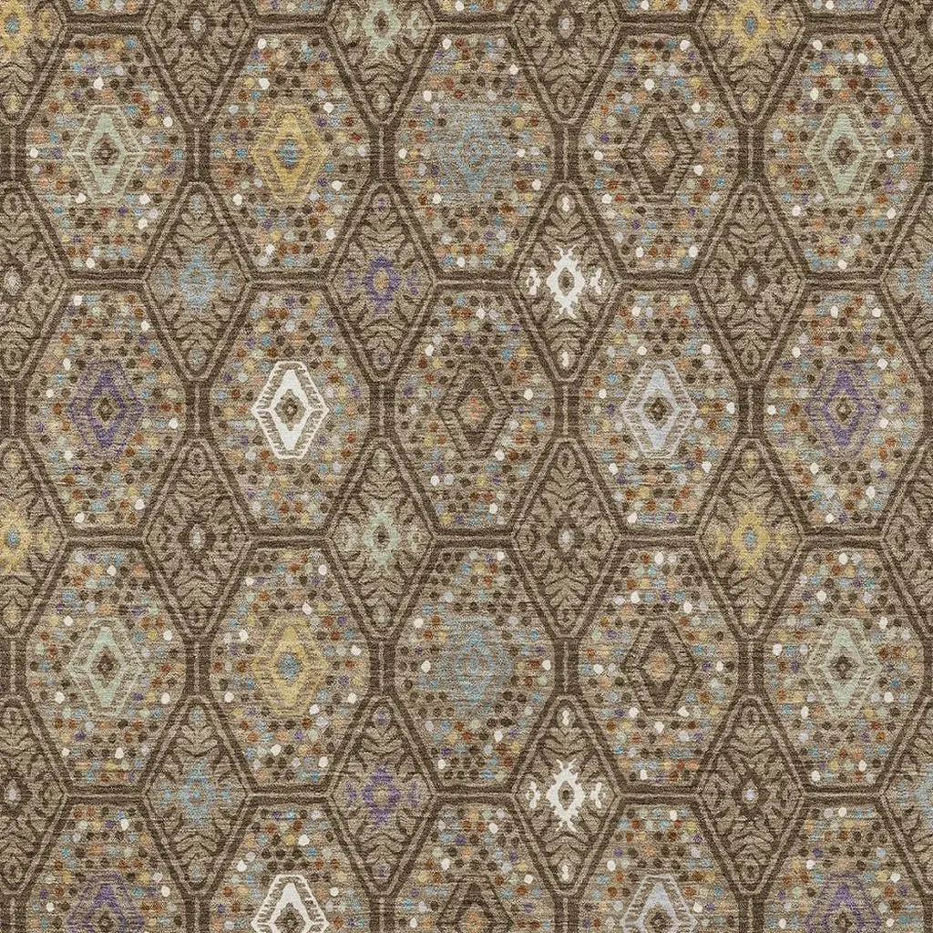5' X 8' Brown And Chocolate Geometric Washable Indoor Outdoor Area Rug Homeroots Outdoor