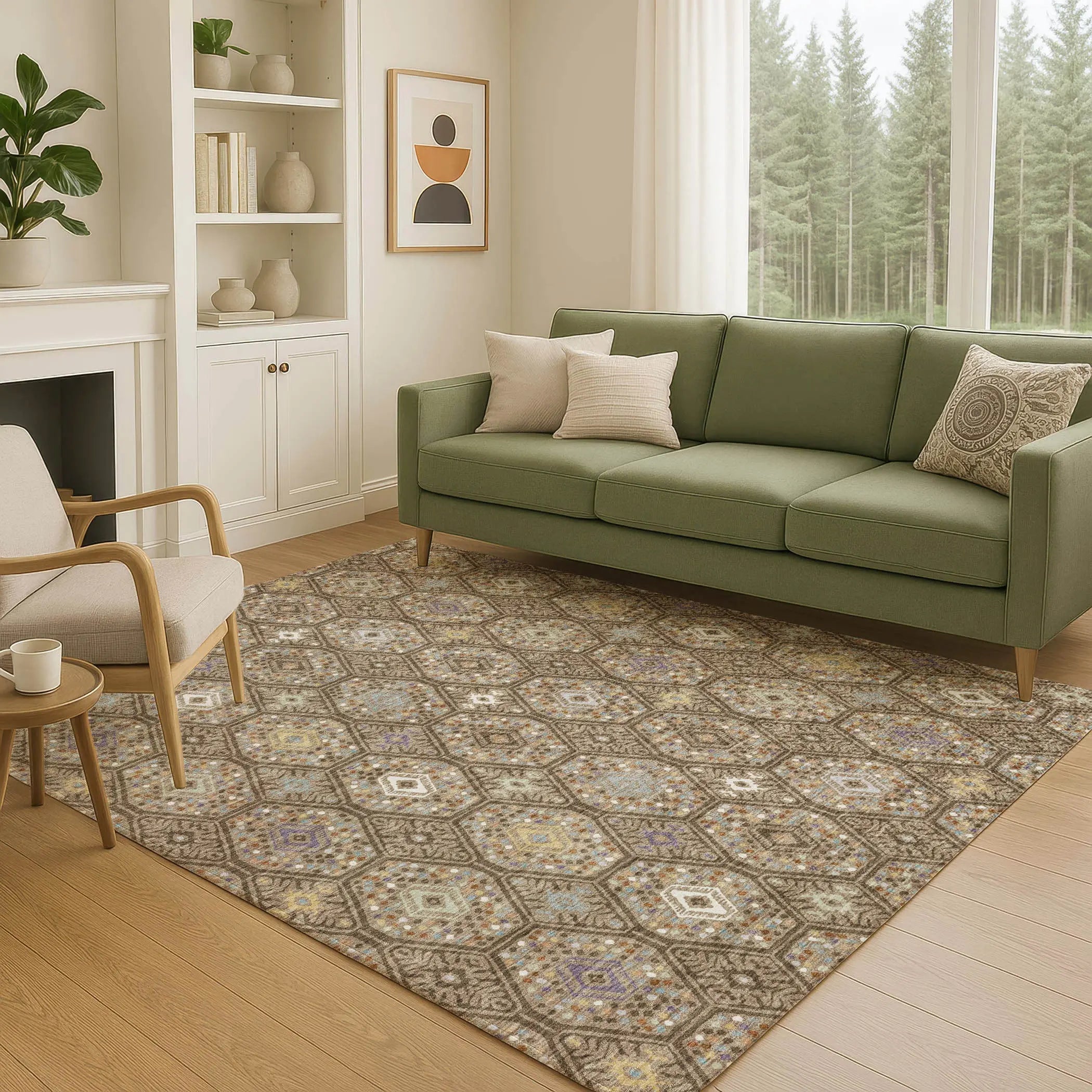 5' X 8' Brown And Chocolate Geometric Washable Indoor Outdoor Area Rug Homeroots Outdoor