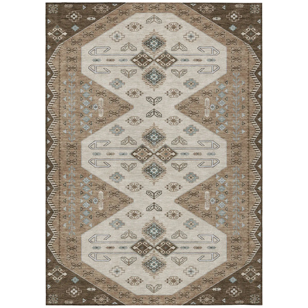 5' X 8' Brown And Chocolate Geometric Washable Indoor Outdoor Area Rug Homeroots Outdoor
